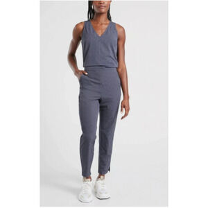 Athleta 8 Brooklyn Textured Jumpsuit Blue Animal Print Jacquard Athleisure A56